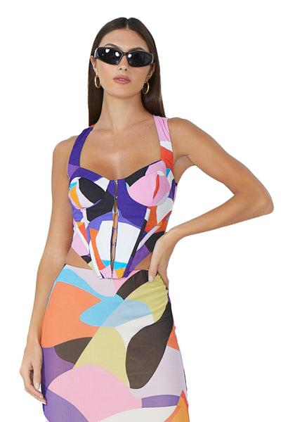 Delilah Corset Top - Abstract Color Block
