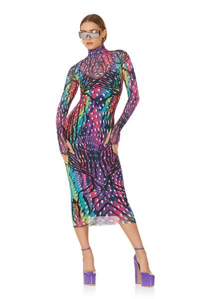 Shailene Mesh Dress - Abstract Multi Zebra