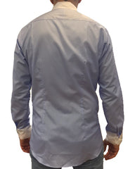 Back View of Man Being Fitted by Tailor for Blue Custom Made-to-Measure Shirt