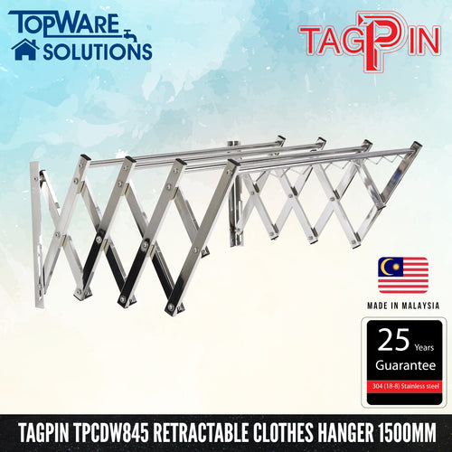 TAGPIN TPCDW 845 Wall Mounted Retractable Clothes Hanger 1500mm, Bathroom Accessories, Tagpin - Topware Solutions