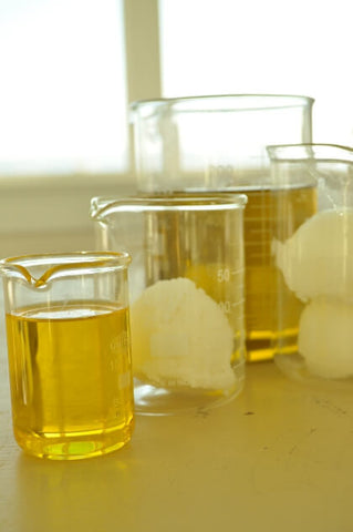 Organic Shea Butter liquid in two different size beakers