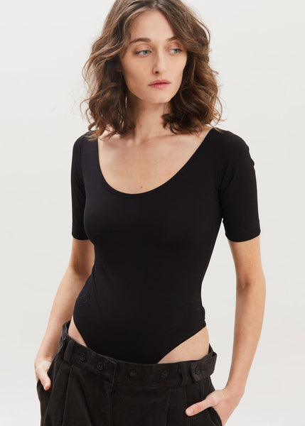 Evelyne Short Sleeve Bodysuit by Remain Birger Christensen in Black