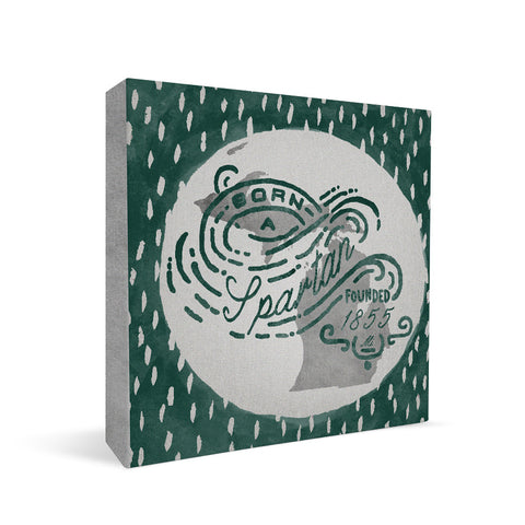 Michigan State Spartans Born a Fan Square Shelf Block