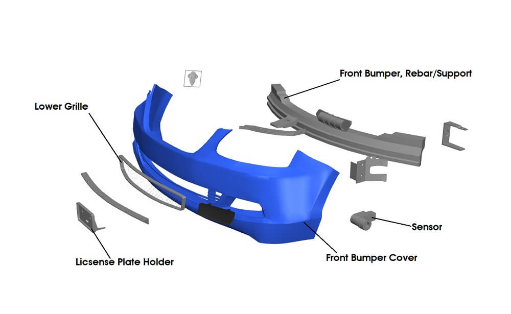 front bumper replacement diagram with rear components