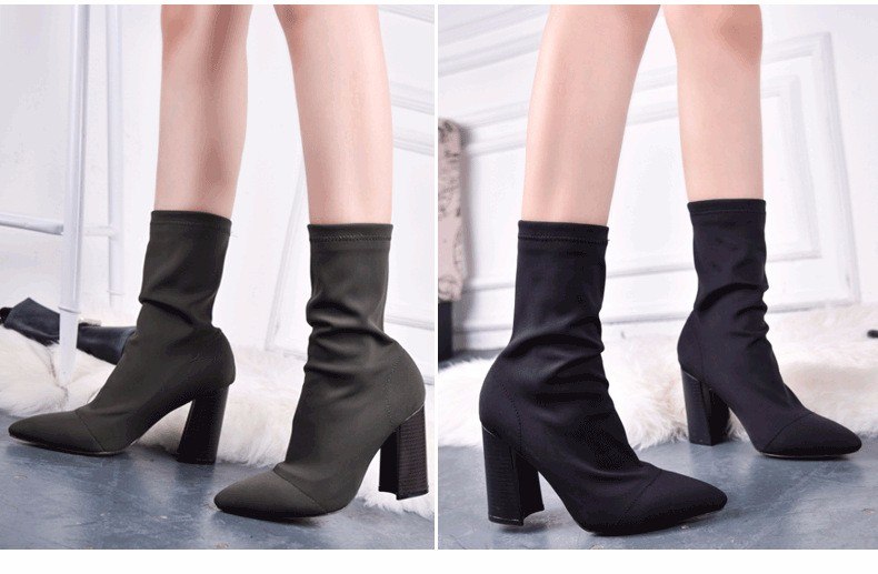 Pointed Toe Thick High Heel Socks Ankle 