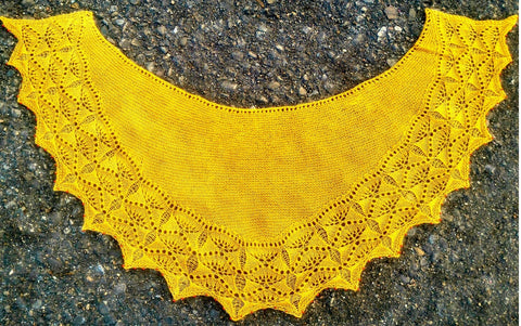 Autumn Gold shawl by Jayalakshmi available on Ravelry uses Milburn 4ply in Harvest Gold