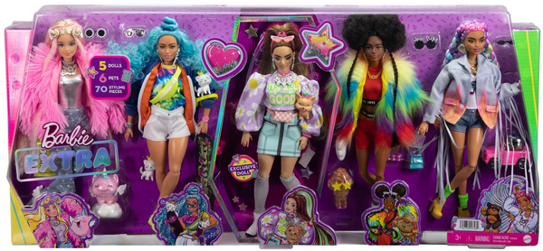 corazón perdido cuero triple Barbie Extra 5-Doll Pack with 5 Pets & 70 Accessories – Square Imports