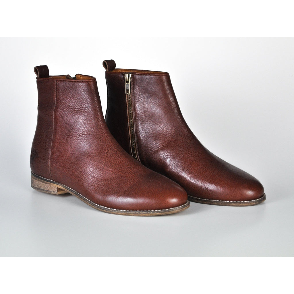 cognac leather ankle boots