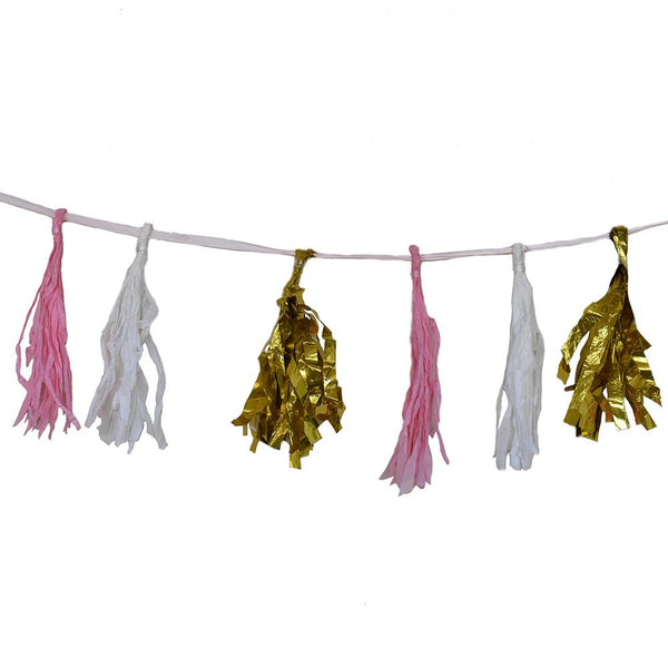 Paper And Tinsel Tassel Garland, 10-Feet, Pink