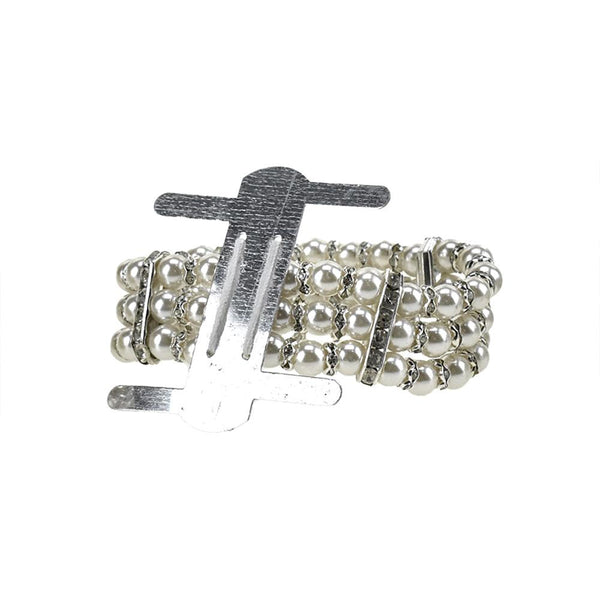 Pearl and Rhinestone Corsage Wristlet, White, 3/4-Inch