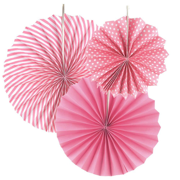Paper Rosette Pinwheel Party Backdrop Fans, Pink, Assorted Sizes, 3-Piece
