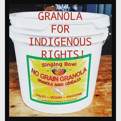 Granola for Indigenous Rights in reusable bucket.