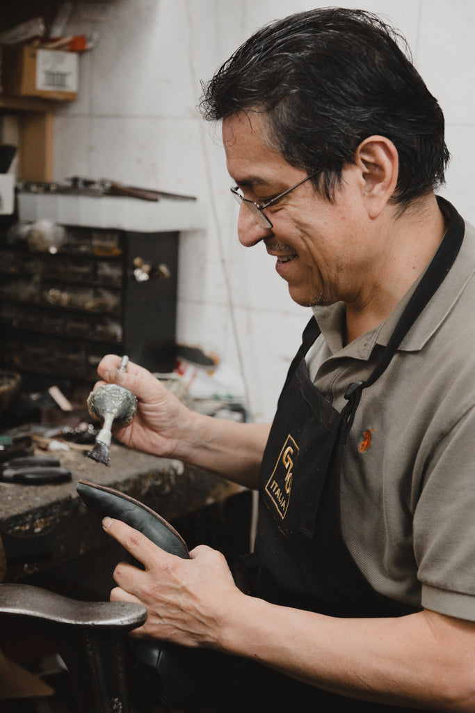 Image of Byron Valarezo of Cowboy Shoe Repair, Coclico's cobbler. 