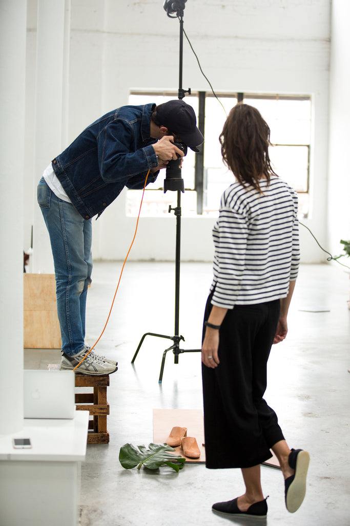 Maris Van de Roer working on the campaign shoot alongside the photographer, Dan McMahon.