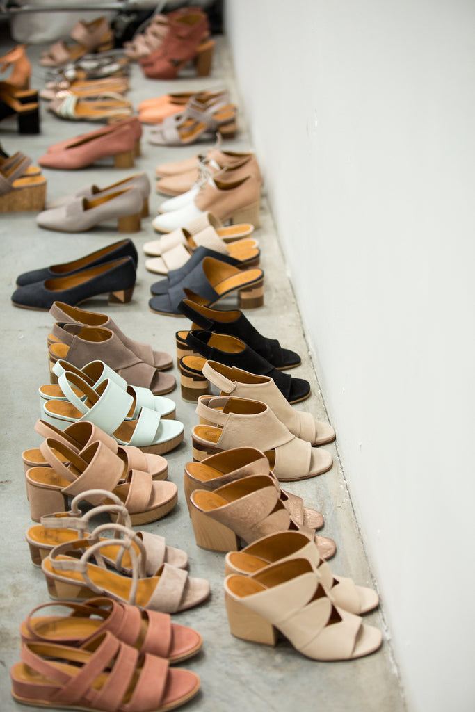 Coclico shoes displayed out on floor in preparation for the Coclico campaign shoot. 