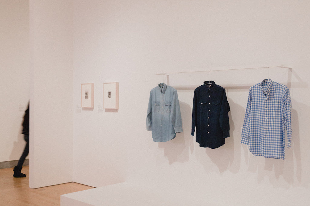 Image of 3 button down shirts exhibited in the Georgia O’Keefe: Living Modern exhibition. 