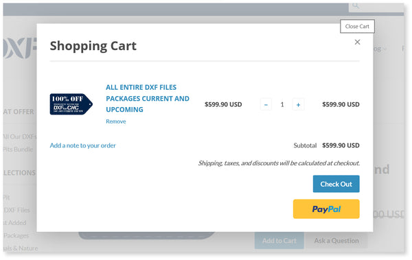 pop up screen with shopping cart-dxfforcnc.com