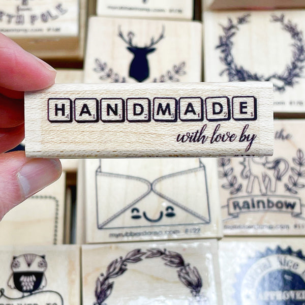 Handmade With Love By Scrabble Rubber Stamp, perfect for labeling your homemade goodies, cards,  cookies and jam.