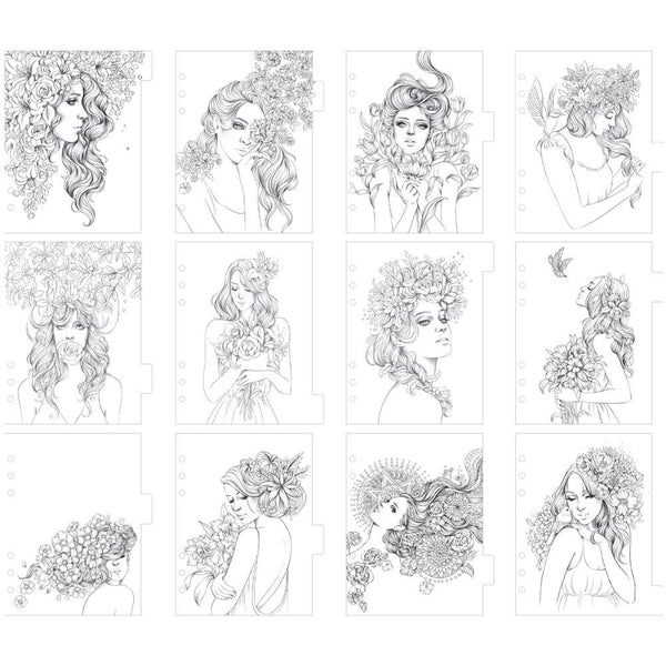 Princesses Flowers In Her Hair My Prima Planner Coloring Tabbed Dividers 12/Pkg