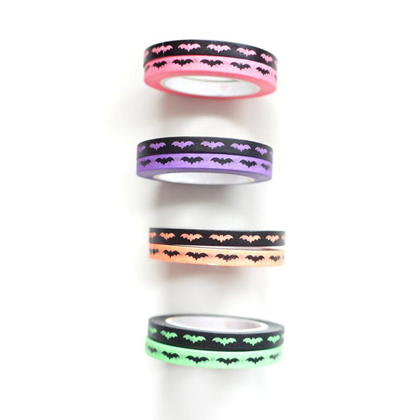 WASHI 5mm set of 2 - NEON BATS/BLACK + you pick color