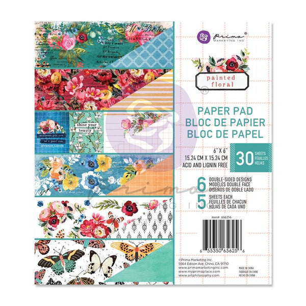 Painted Floral Paper Pad 6"X6" 30/Pkg