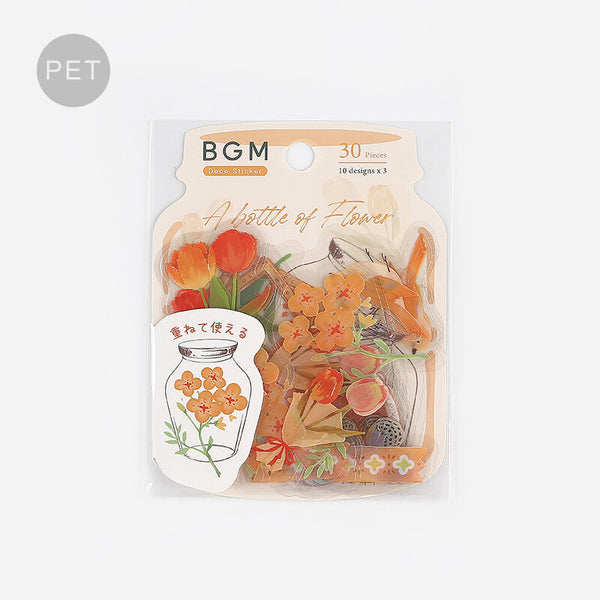 Flower Blooms In A Bottle Orange Clear Sticker (30 pieces)