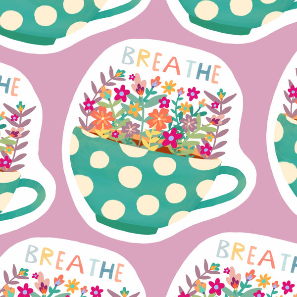 Breathe Teacup Vinyl Sticker