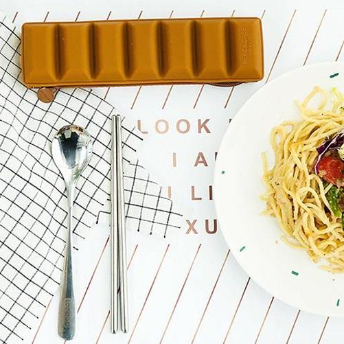 Chocolate Stainless Steel Chopsticks, Spoon and Holder Set