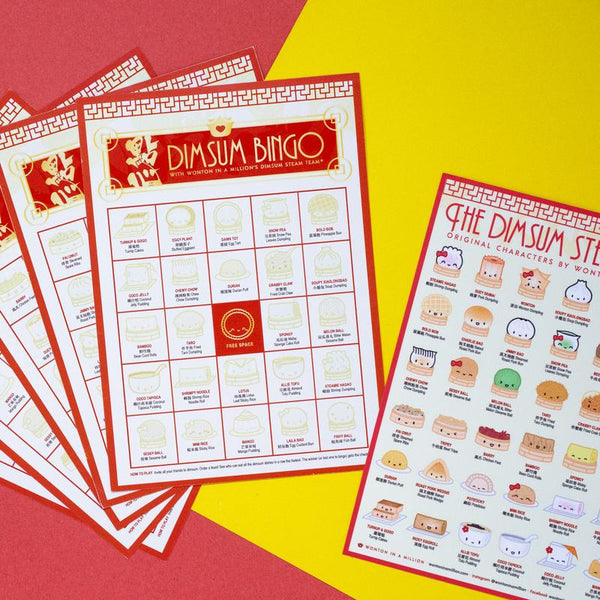 Includes 5 bingo cards and 5 collectible sticker sheets for a delicious game of DIMSUM BINGO 🙂  I designed this hoping to inspire you to go patronize your local dimsum restaurants, pick up some takeout, try some new dishes! Chinese restaurants and Chinatowns all over have been struggling from COVID and anti-Asian sentiment since February. If it's safe in your area to do so, here's how to play: