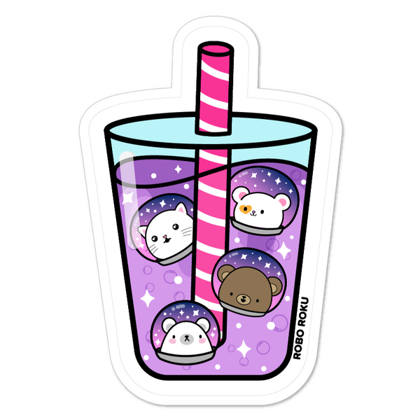 Galaxy Bubble Tea Glossy Laminated Sticker