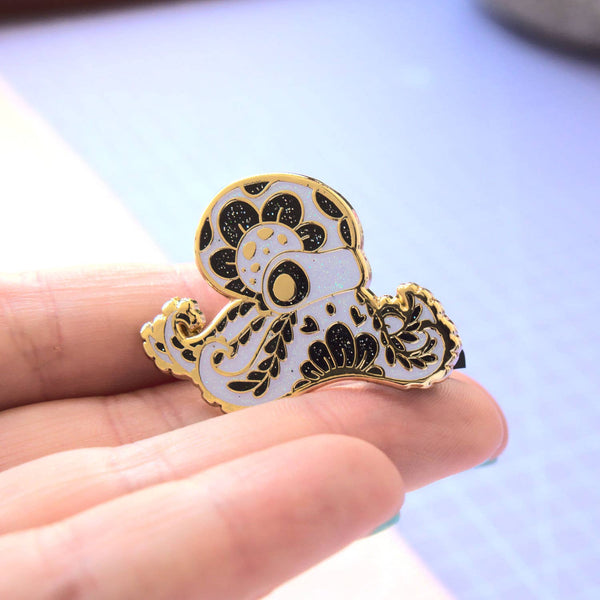 Ghost Octopus Enamel Pin on Picture Card