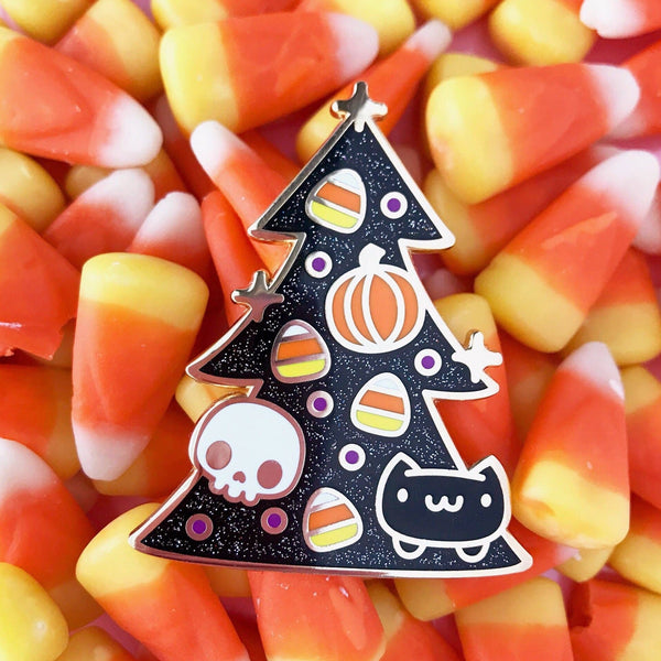 Halloween Glitter Catmas Tree Enamel Pin