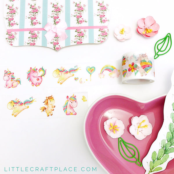Calling all unicorn fans! Cute and fun, this unicorn washi tape will make any project, on trend!