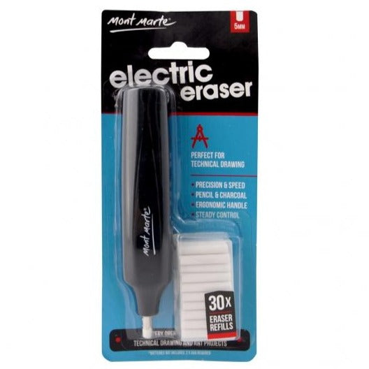 The Mont Marte Electric eraser makes erasing a breeze. Turn on the eraser and let it do the erasing for you.