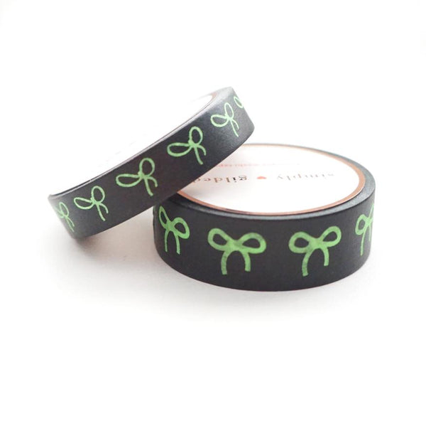 WASHI 15/10mm - Black + Neon GREEN bows