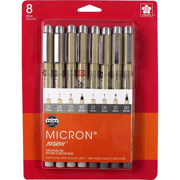 Pigma Micron Set Assorted Grays 8/Pkg