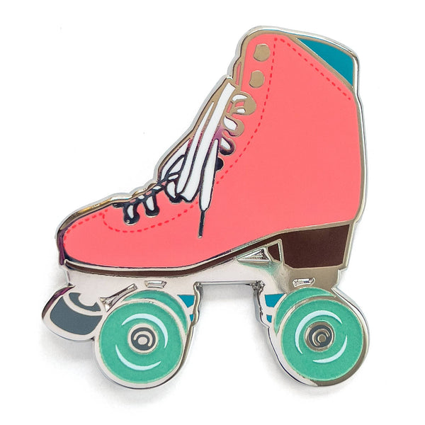 Pink Roller Skate Pin With Glow In The Dark Wheels