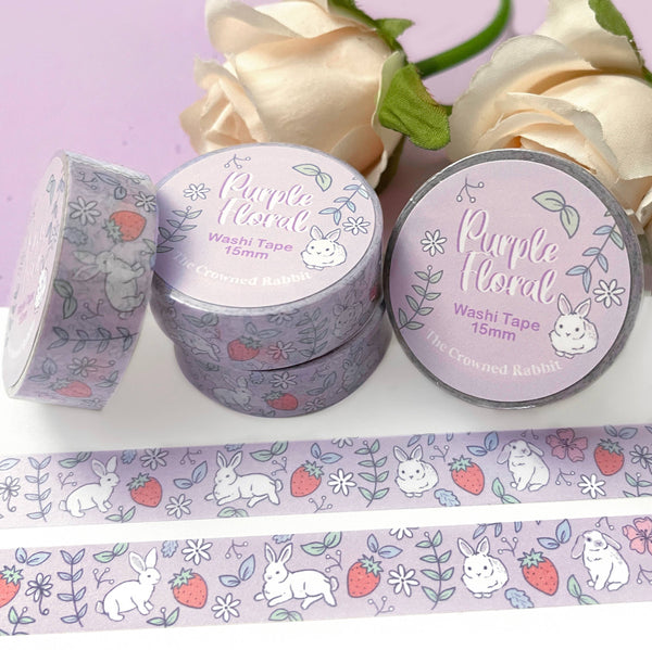 Purple Floral Rabbit Washi Tape