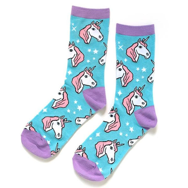 Unicorn socks bamboo blend knit socks - Ladies crew socks