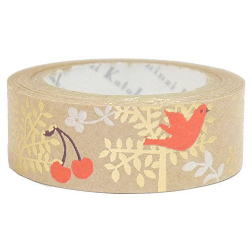 Tree & Birds Kraft Paper Foil Masking Tape • Shinzi Katoh Design Japanese Washi Tape