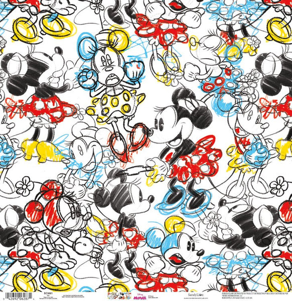 Minnie Mouse Sketched Scrapbooking Paper 12"x 12"  Made in the USA  Acid & Lignin Free