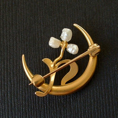 Victorian Crescent Moon Brooch 10K Seed Pearls 2