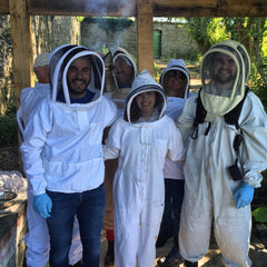 The film crew all kitted out in bee suits for filming of Escape to the Country
