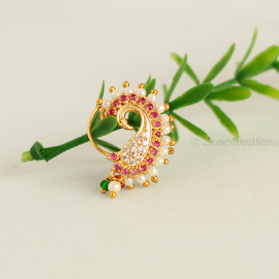 Peacock Pearl Traditional Nath, peacock nath – Zivar Creations