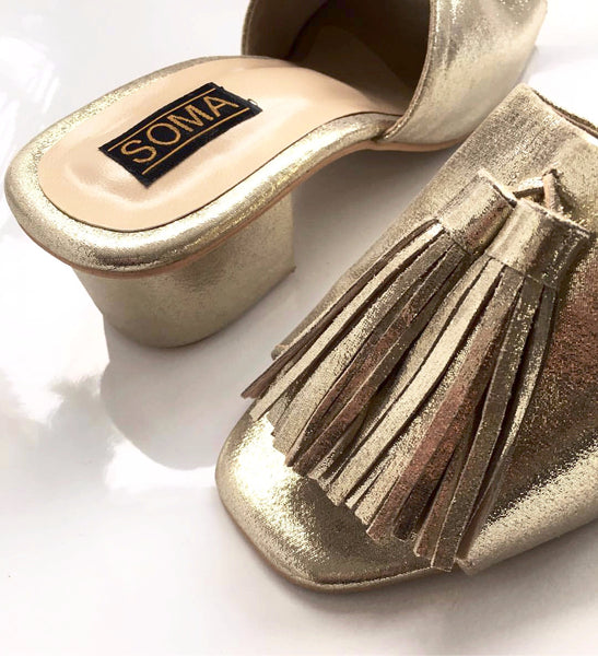 Fringe Metallic Mules - Handmade 