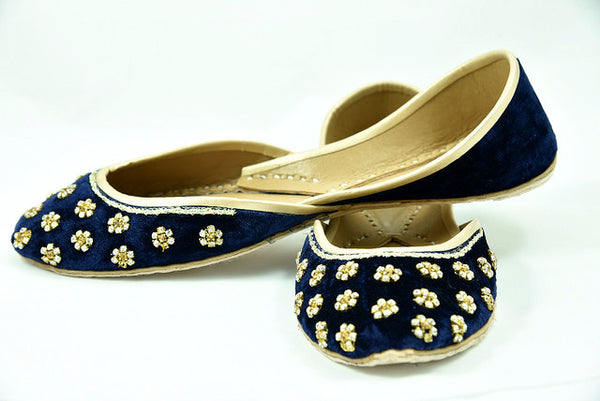 blue embellished flats