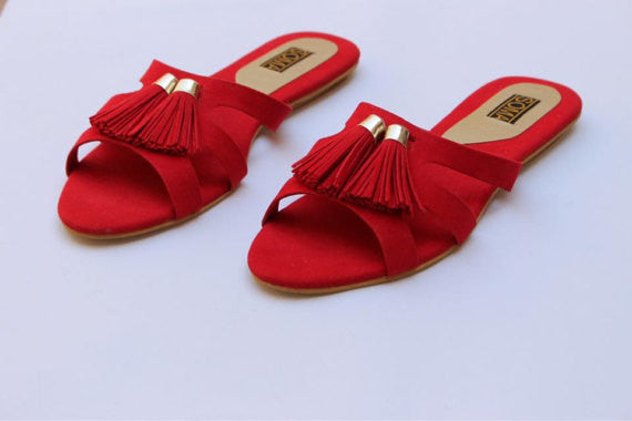 red tassel sandals