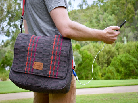 Bag with phone in hand