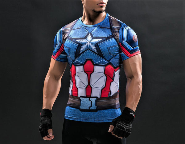 Captain America Shield T Shirt Gym Sparta Training Workout UFC Superman MMA Goku