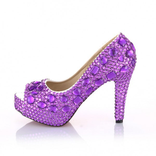 Purple Crystal Bling Peep Toe Heels 